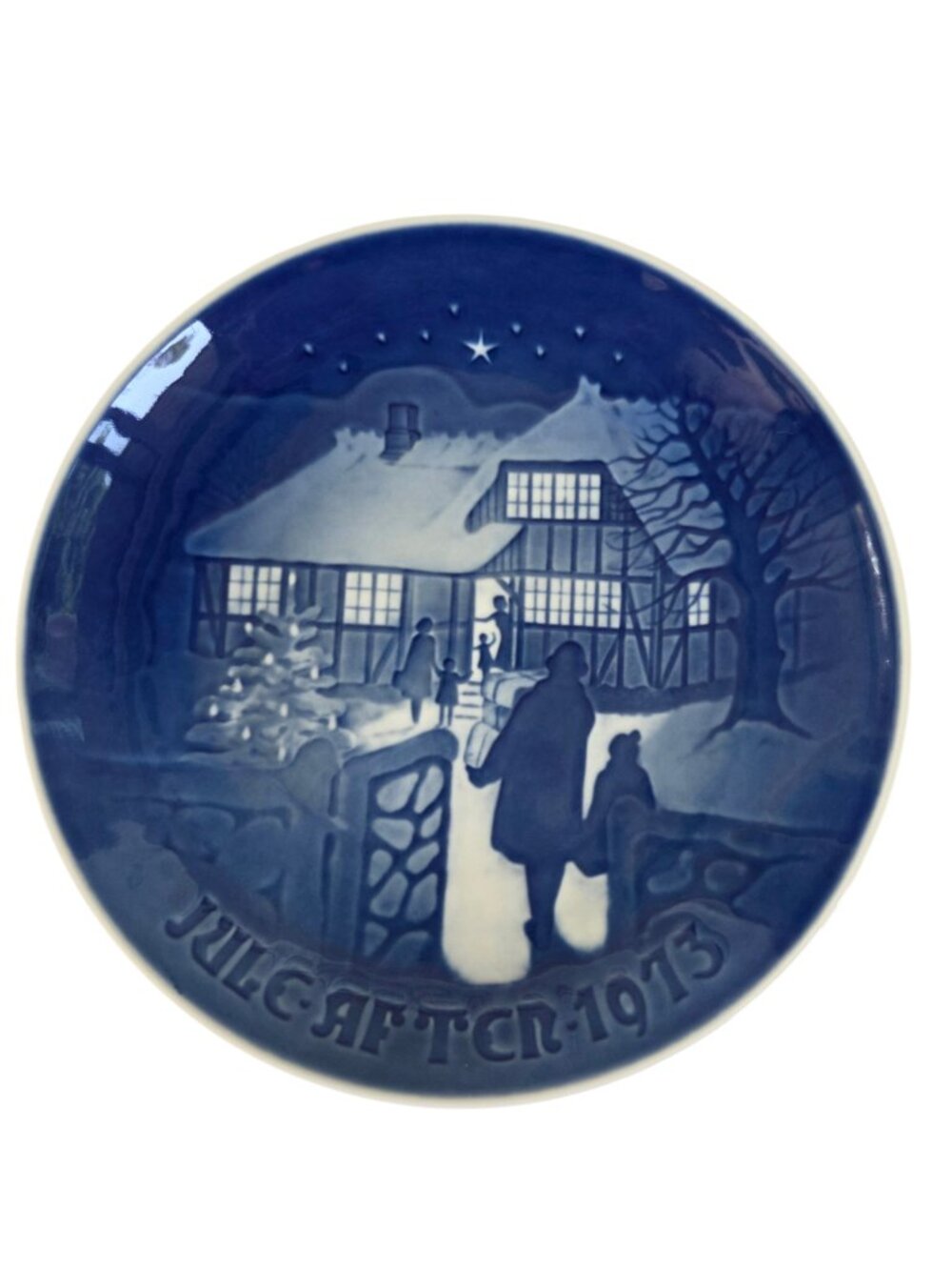 Bing & Grondahl 1973 7" Blue Christmas Plate Denmark B&G Country Christmas